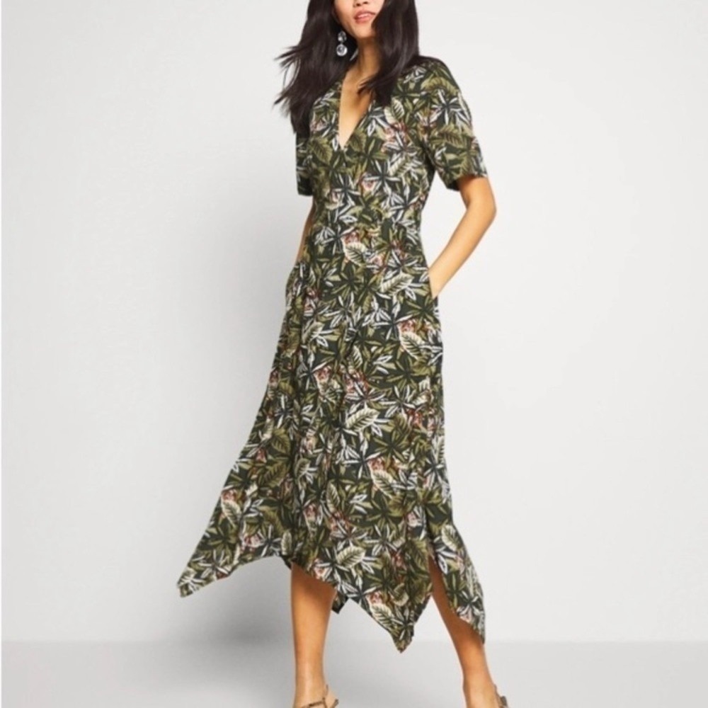 Banana Republic Jungle Tiger Print Tropical Midi Wrap Dress Summer Vacation sz 2